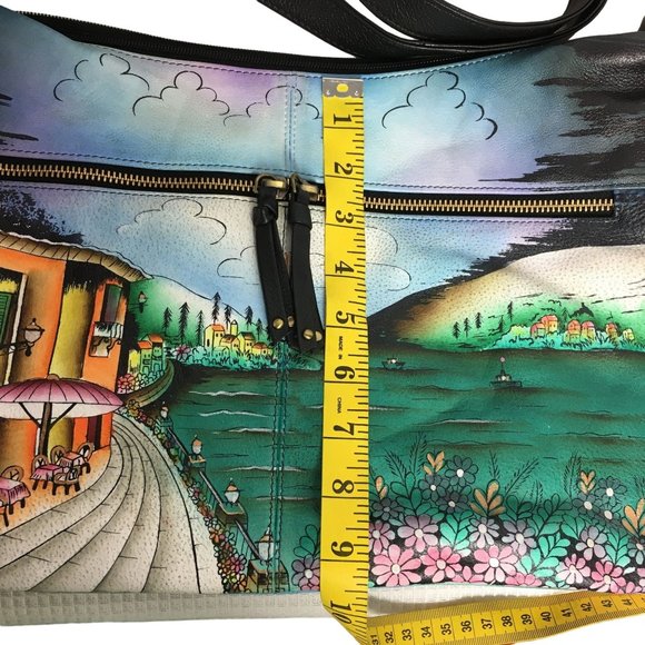 Anuschka NEVER USED Handpainted Leather Large Shoulder Bag Cross Body Italy - Picture 6 of 13